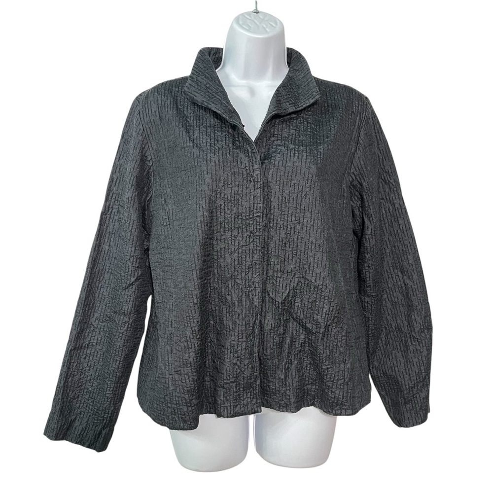 Eileen Fisher Textured Charcoal Gray Zip-Front Jacket